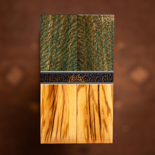 Quarter Sawn Sycamore, Red Palm, and Olive Wood Combination Knife Scales - s-266