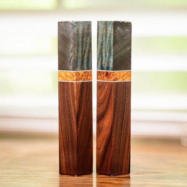 TWO PACK Pen Blanks - Amboyna Burl, Rosewood, and Quilted Maple Segmented - pen-37