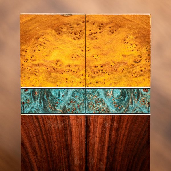 Cheese Burl, Maple Burl, and Bolivian Rosewood Combination Knife Scales - s-310
