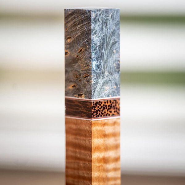 Maple Burl, Red Palm, and Curly Maple Pen Turning Blank - pen-43