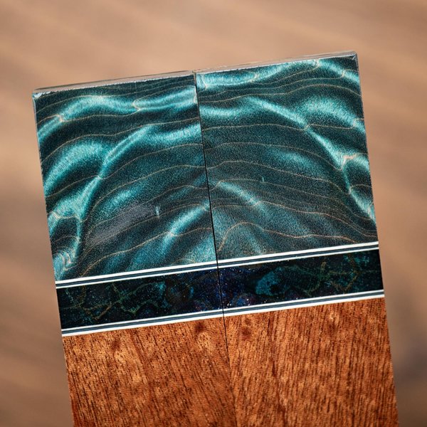 Maple Burl, Spalted Ambulu, and African Mahogany Combination Knife Scales - s-291