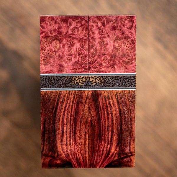 Maple Burl, Asian Rosewood, and Palm Combination Knife Scales - s-298