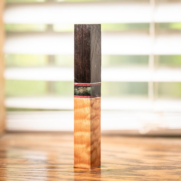 Wenge, Purple Heart, Buckeye Burl, and Quilted Maple Pen Blank - Segmented - pen-28