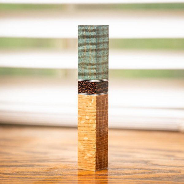Curly Maple, Black Palm, and Quarter Sawn Oak Pen Turning Blank - pen-53