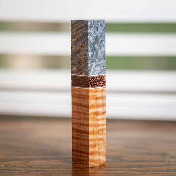 Maple Burl, Red Palm, and Curly Maple Pen Turning Blank - pen-43