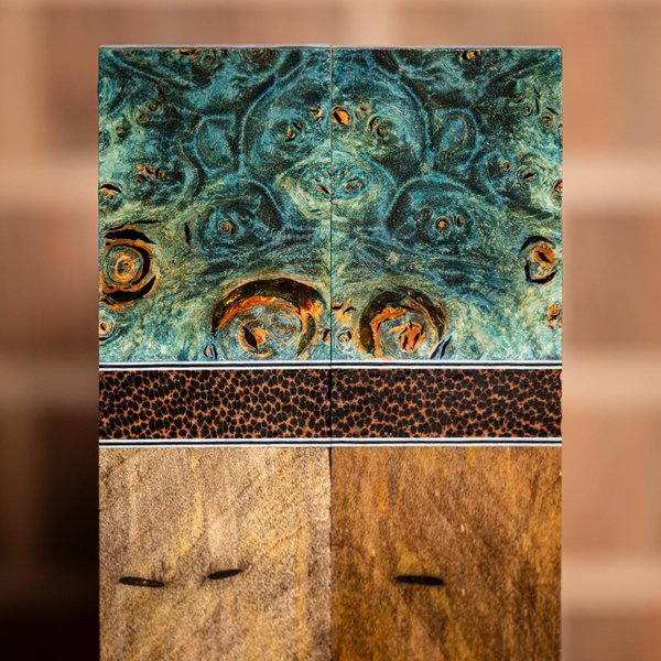 Maple Burl, Black Palm, and Spalted River Birch Combination Knife Scales - s-322